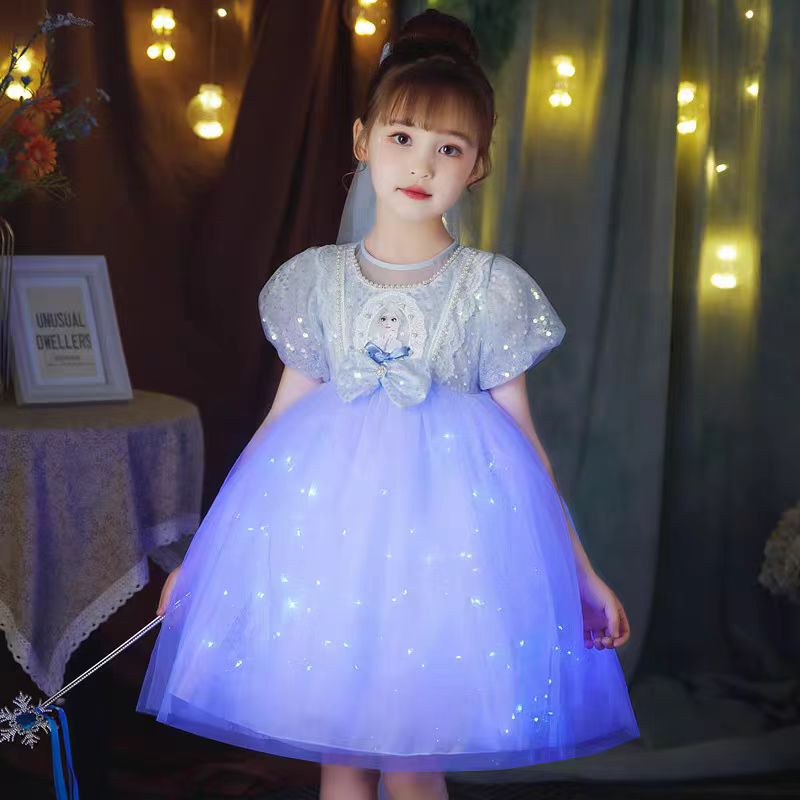 冰雪奇缘新款爱莎夏装公主裙艾莎女童轻奢洋气礼服纱裙小女孩裙子