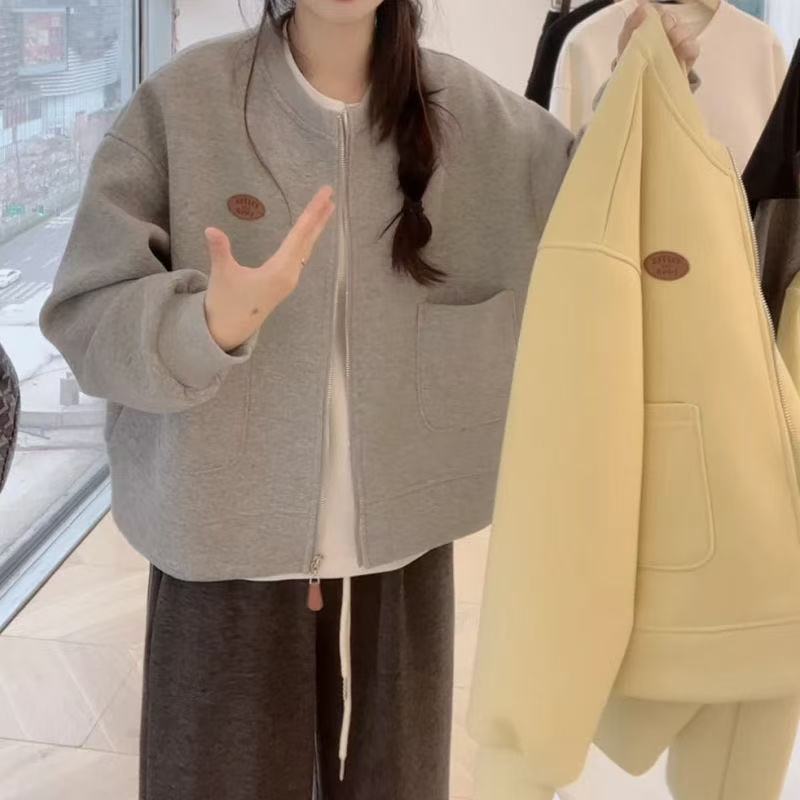 韩系胖mm300斤学院风棒球服外套女秋冬减龄独特设计感加厚上衣ins
