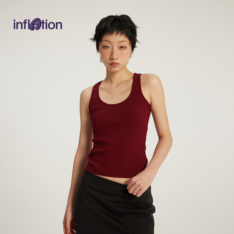 膨胀潮牌高弹螺纹U领背心25春夏纯色高弹修身基础休闲吊带打底衫