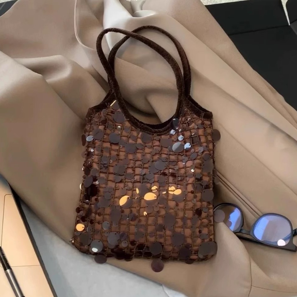 秋冬高级感手提包韩系时尚复古亮片轻奢小众慵懒腋下单肩手提包包