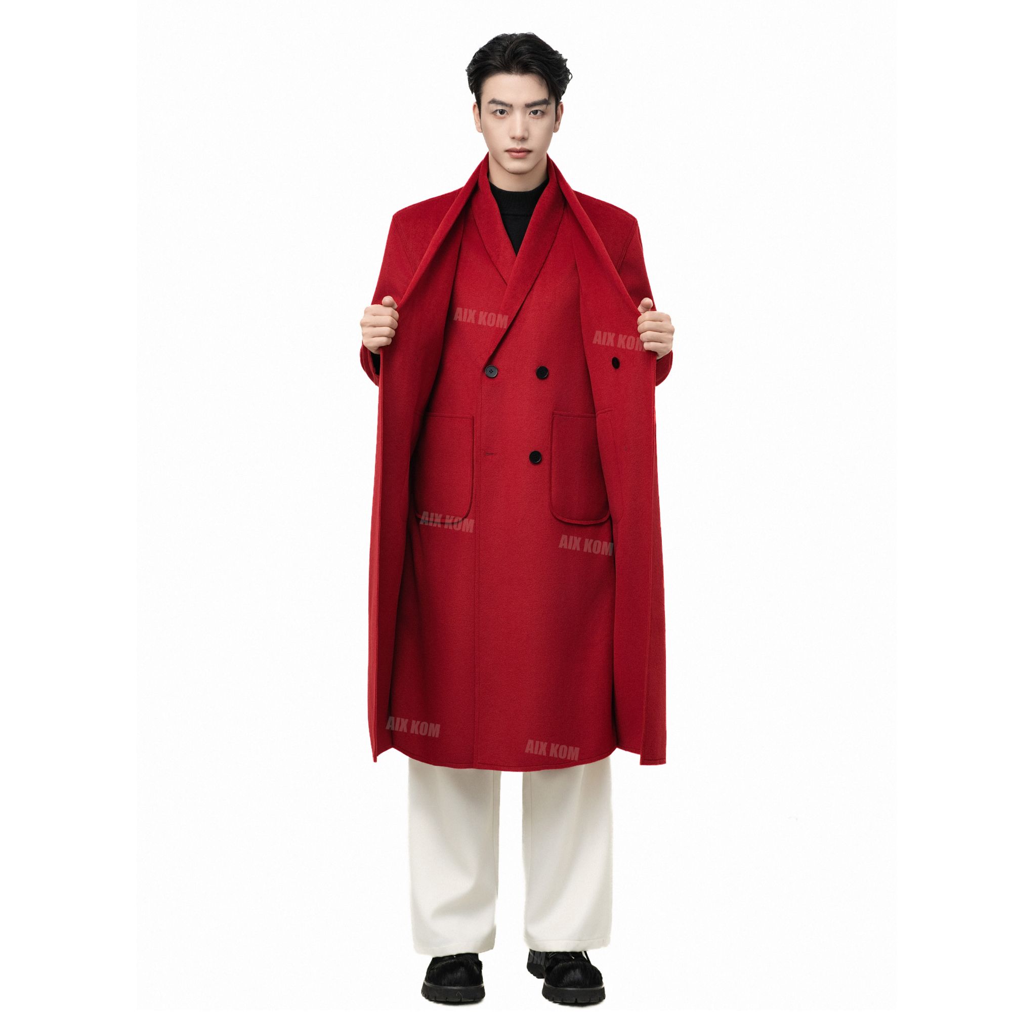 AIXKOM｜｜冬季新款双领中长款双面呢时尚休闲情侣大衣