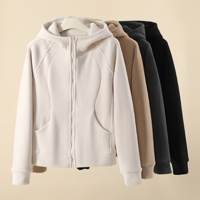 醉梓菡外套女外穿新款正肩秋冬连帽加绒开衫卫衣修身瑜伽上衣H268