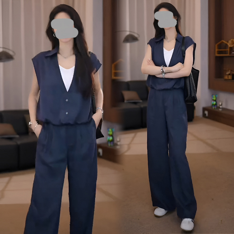 韩系休闲套装女2025夏季新款时尚气质显瘦百搭无袖上衣阔腿裤套装