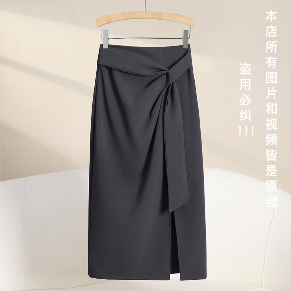 时尚半身裙女2025早秋高腰显瘦a字裙气质百搭开叉长款裙子包臀裙