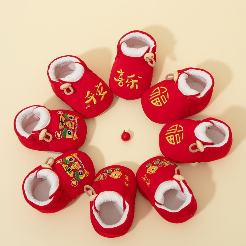 婴儿鞋子软底宝宝虎头鞋百岁鞋幼儿不掉鞋红色百天3月初生月龄yw