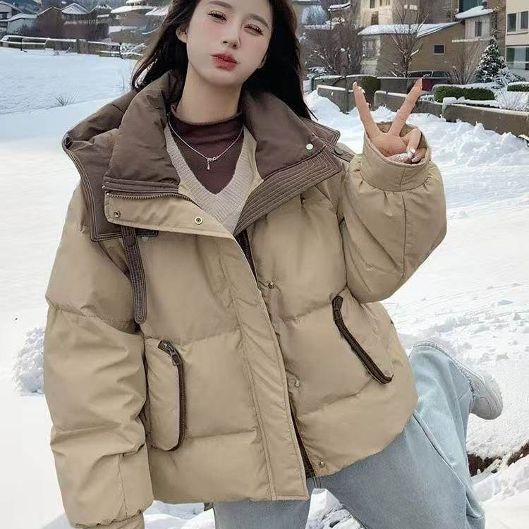 鸭鸭灰钻联名服女短款2025年冬季新款韩版宽松小个子连帽加