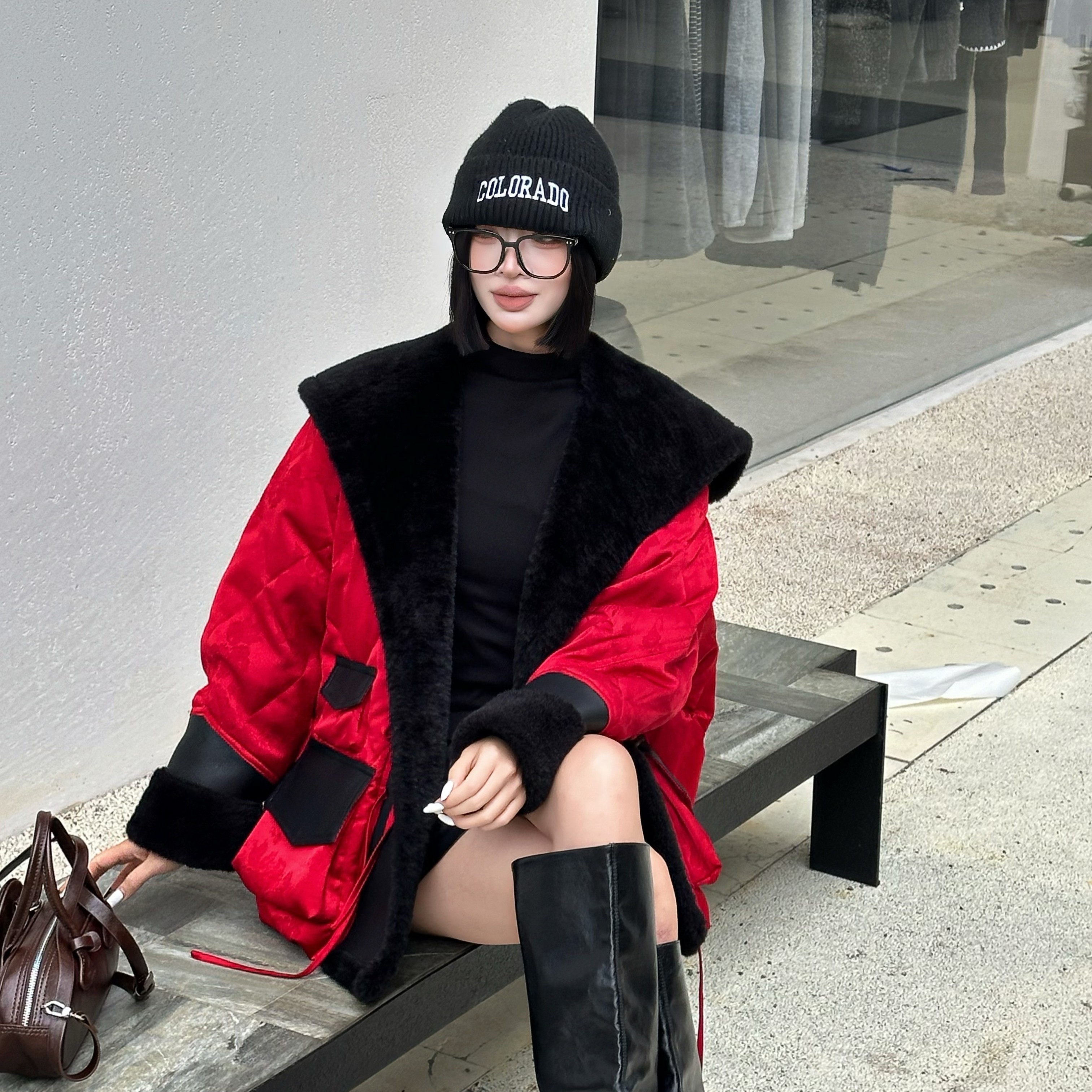 2026新年新衣红色冬季新款拼接国风时尚保暖外套女款女加厚女士