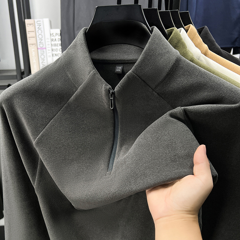 男士德绒休闲半拉链卫衣秋季立领套头保暖纯色半高领百搭长袖上衣