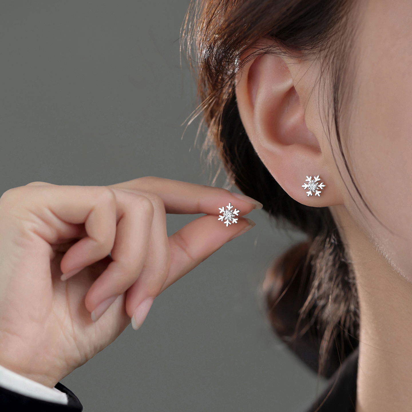 足银耳饰 999纯银雪花耳钉女小众设计精致气质养耳洞耳环秋冬百搭