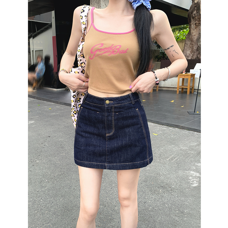 深蓝色高腰牛仔半身裙女2025夏季新款复古辣妹a字包臀显瘦短裙子