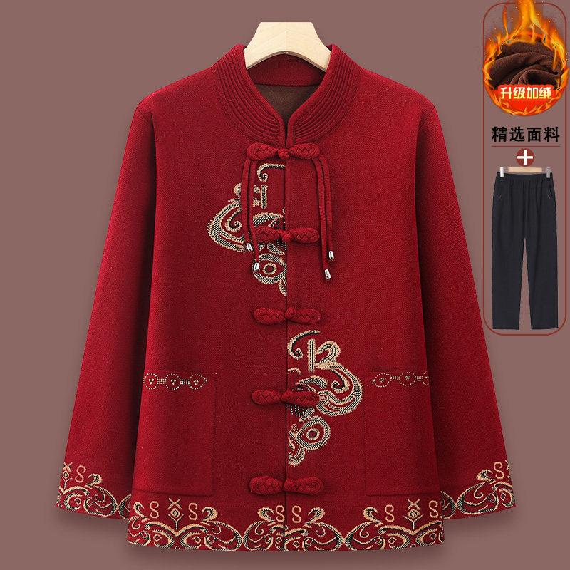 中老年人秋冬外套女唐装奶奶秋冬款针织喜婆婆妈妈装2025新款爆款