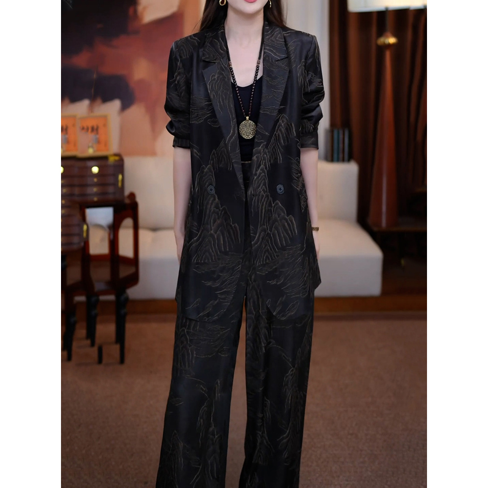 高级感轻奢洋气裤套装女2026春季新款通勤百搭西装领外套+阔腿裤