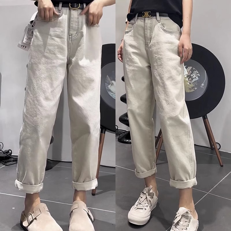 梨形身材薄款高腰宽松显瘦春秋休闲百搭时尚女装哈伦牛仔裤6350#