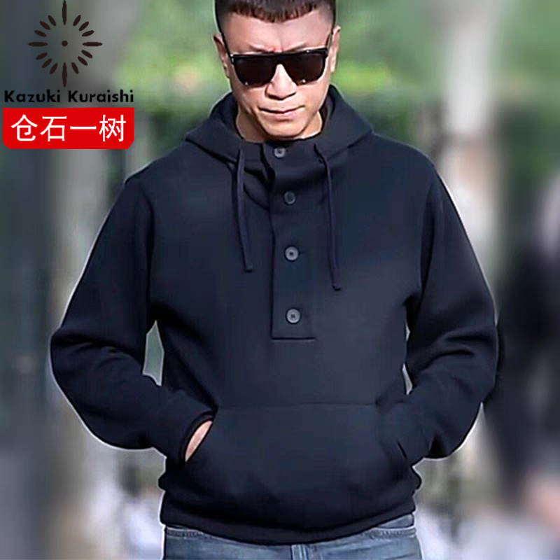 仓石一树2025潮牌孙红雷同款长袖连帽卫衣男士秋冬季加绒加厚痞帅