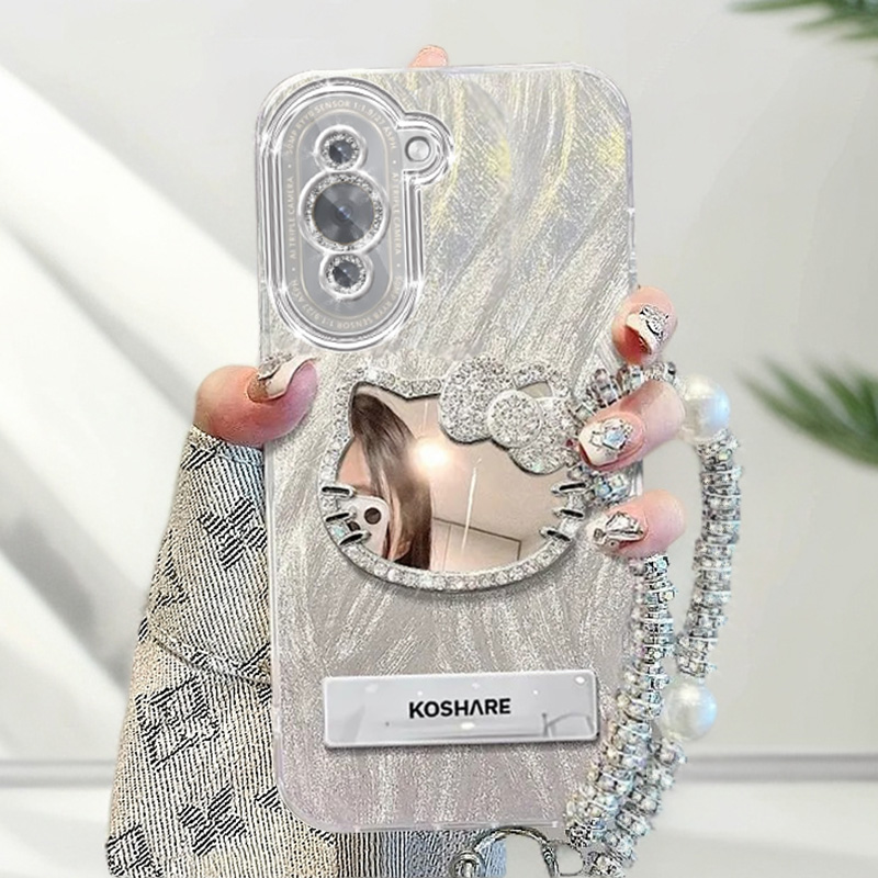 自带镜头膜Hi nova10手机壳ALH-BD00镶钻kt猫镜子nova10pro软壳羽