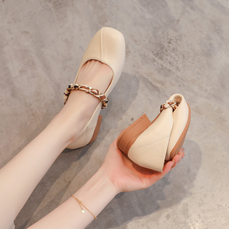 真皮法式玛丽珍鞋女2025夏新款浅口小跟单鞋平底配裙子软底豆豆鞋