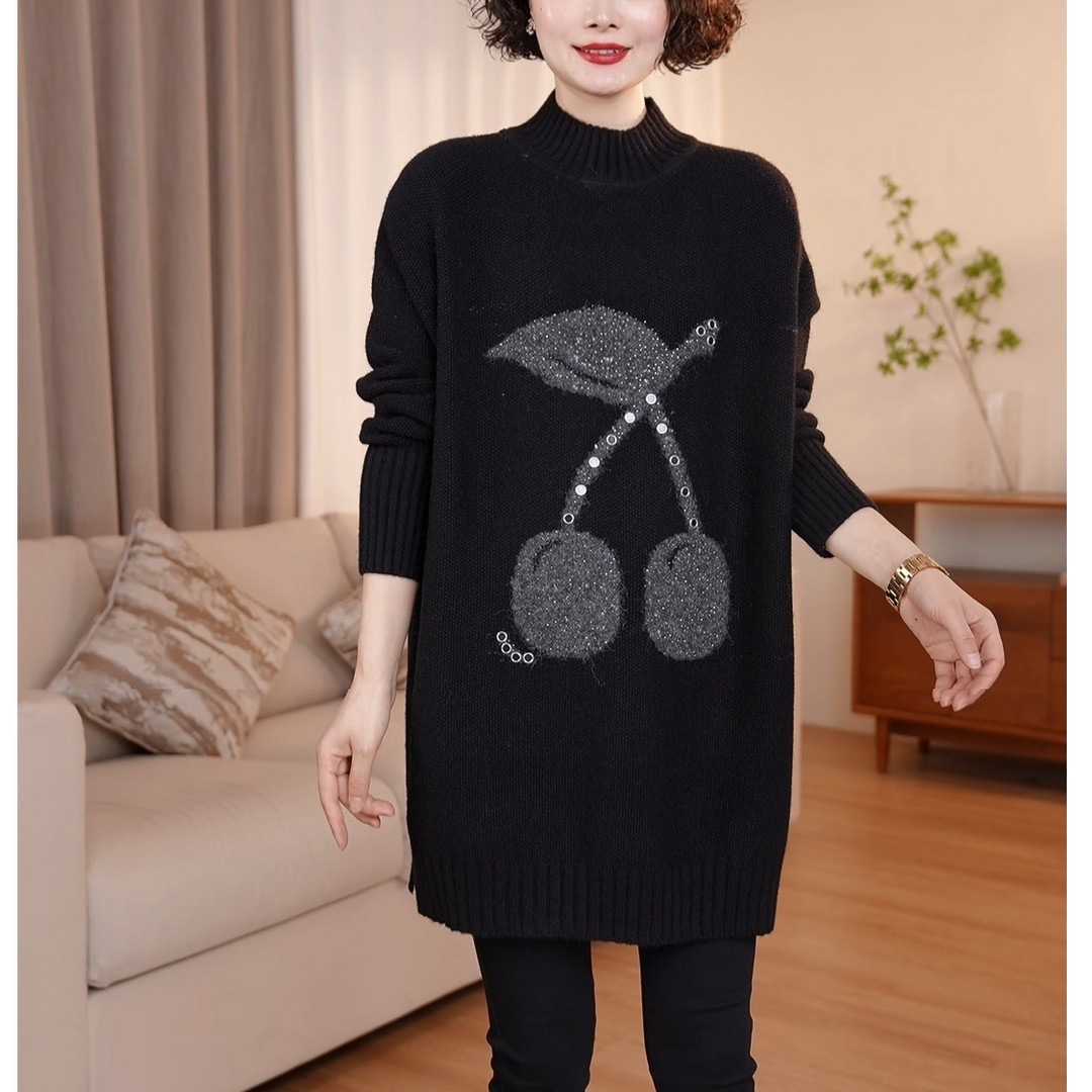 【现货】洋气毛衣女秋冬休闲时尚大码宽松胖妹妹中长款毛衣遮屁股