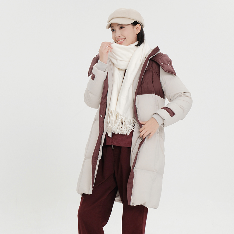 【BUKHARA原创女装】2025冬季新款厚款保暖连帽拼色羽绒服外套女