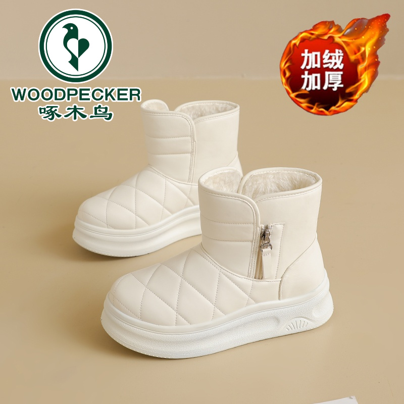 【啄木鸟正品】2025冬季款加绒雪地靴女鞋增高短靴加厚保暖棉鞋厚底