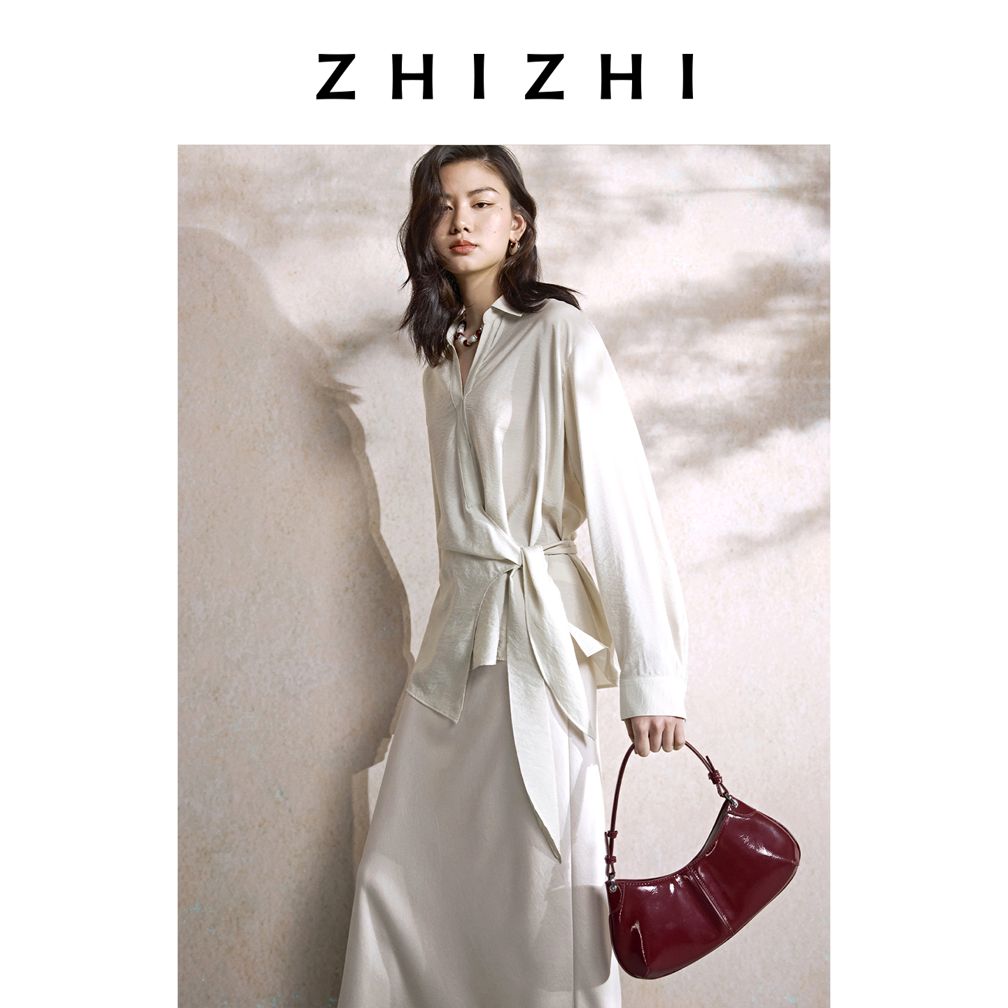 致知ZHIZHI 秋波媚 干丝打结衬衫25年秋季ZZ2EAWCQ029