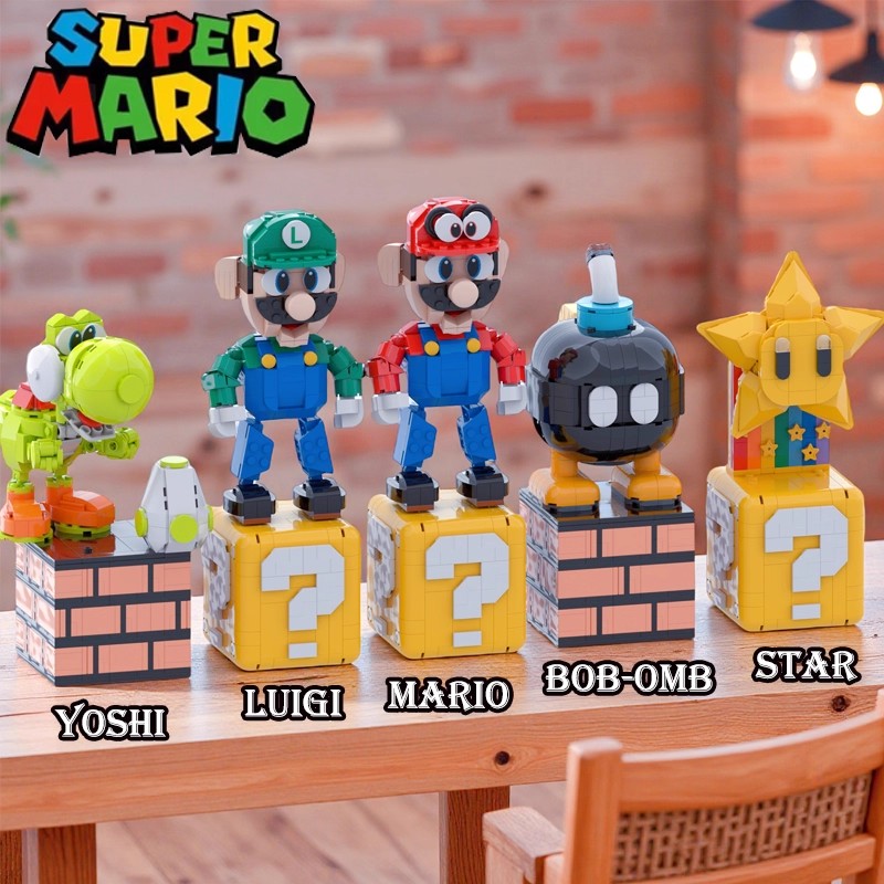 超级马里奥系列拼装积木玩具摆件路易吉耀西角色办公室装饰礼物