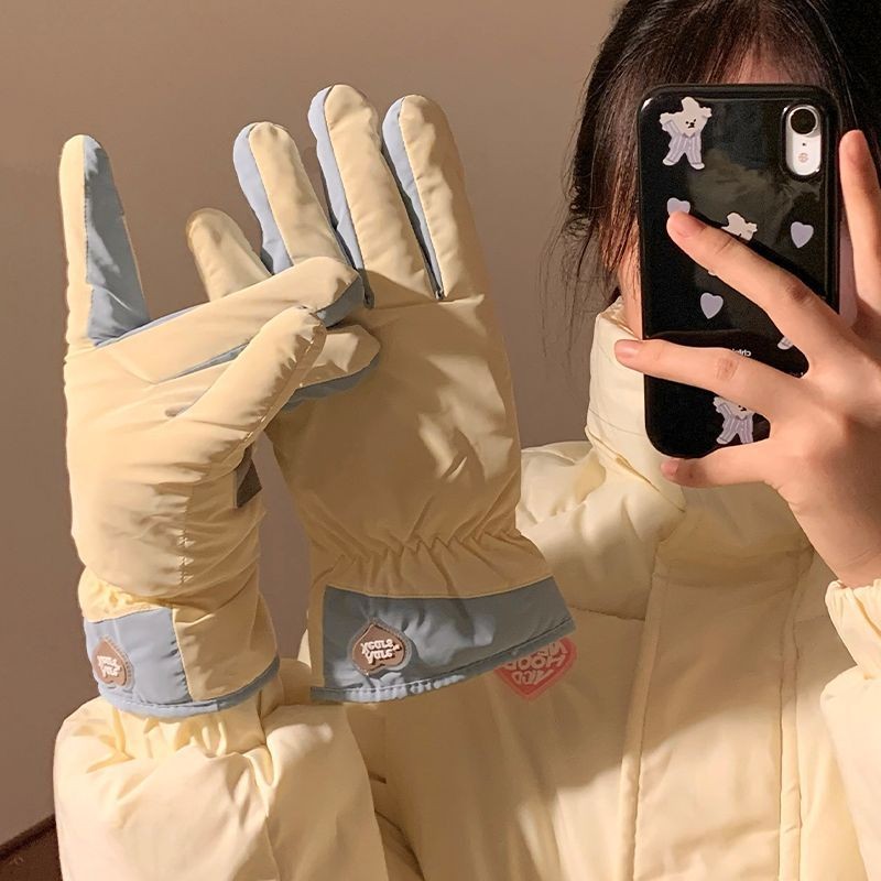 可爱骑行骑车五指手套女士冬季保暖触屏加绒加厚户外防寒滑雪新款