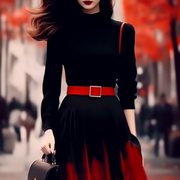 渐变红色连衣裙女春季高端精致气质赫本风跨年穿搭欧美宴会长裙子