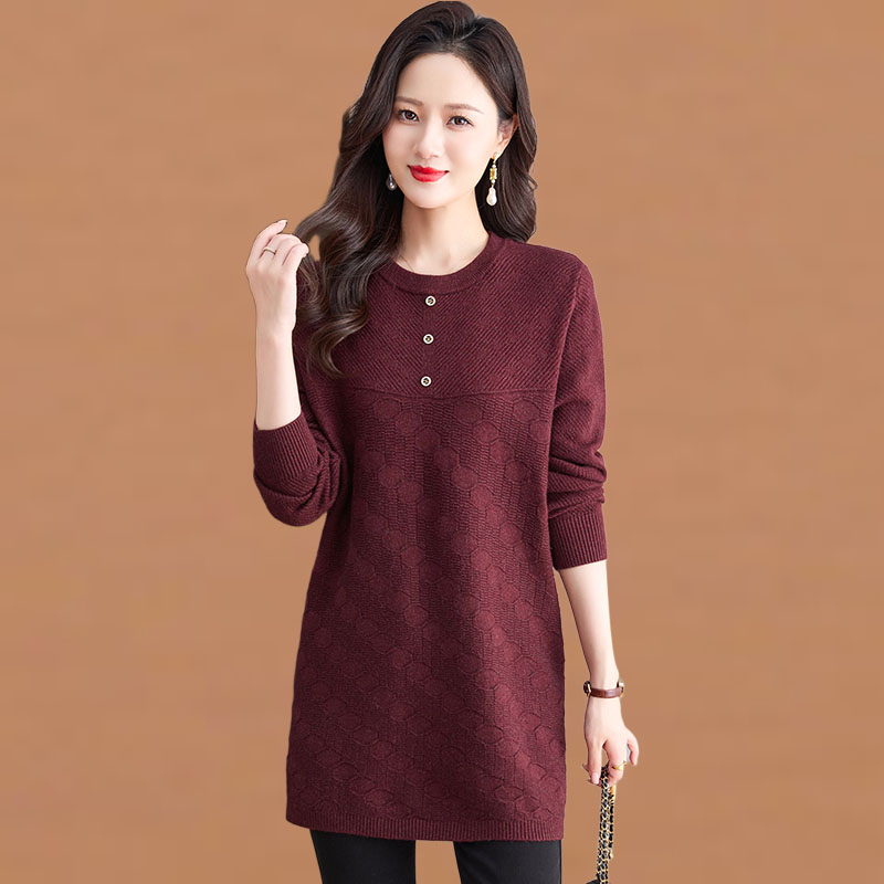 中长款遮屁股针织衫女上衣秋冬2025新款中年妈妈打底显瘦毛衣内搭