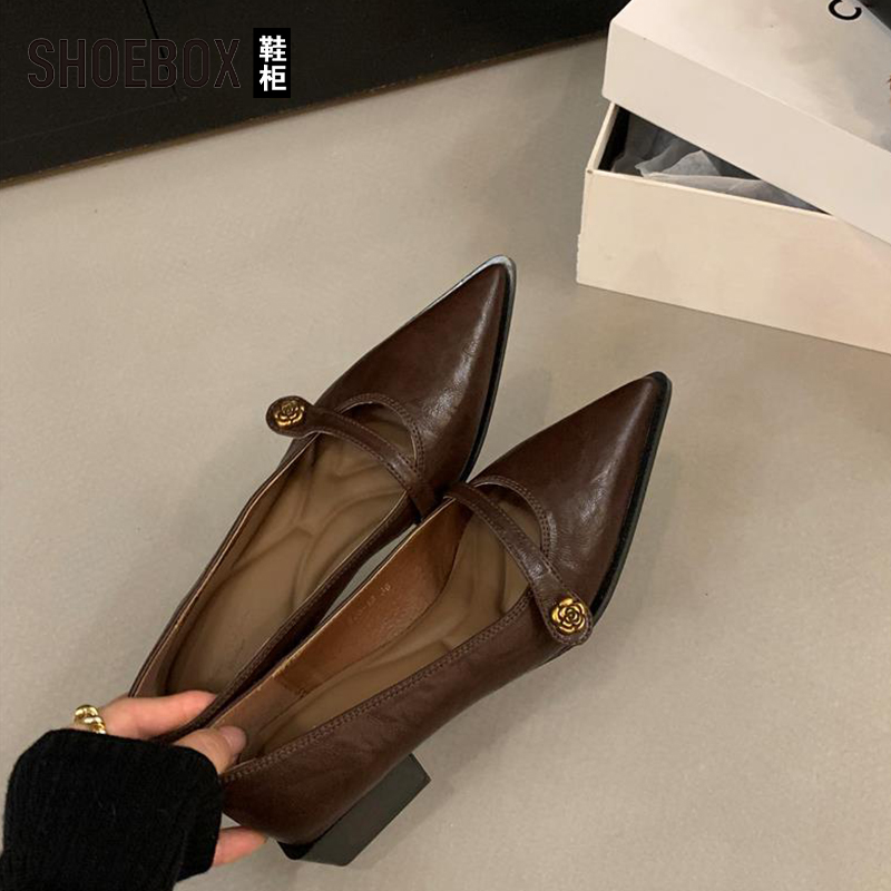 达芙妮集团旗下复古浅口单鞋女2025新款秋季粗跟气质尖头玛丽珍鞋