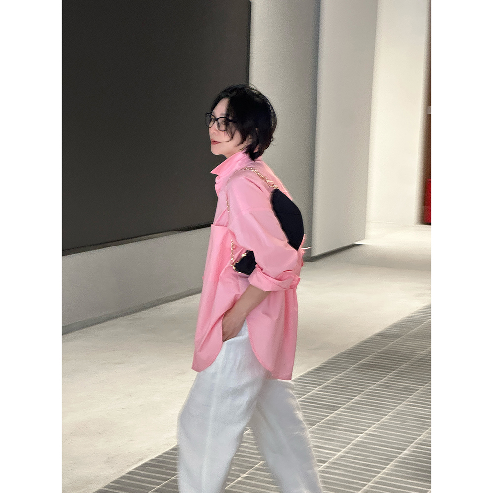 SHIIEELL现货 糖果色棉质排扣廓形长袖宽松通勤百搭开衫衬衫Z1314