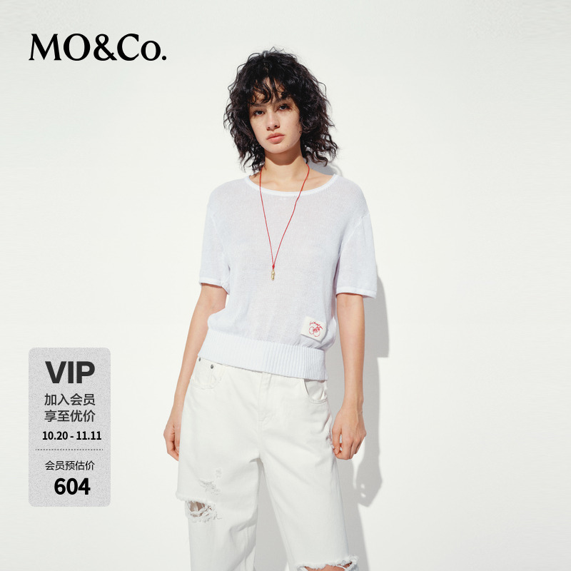 MOCO新中式针织衫2025夏新品《好柿成双》刺绣附项链MBE2SWT016