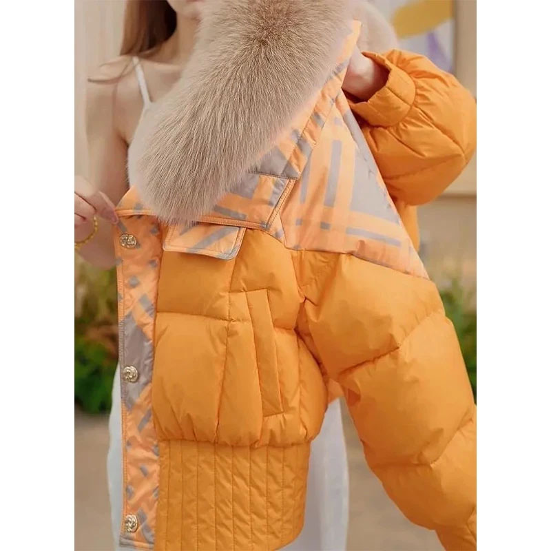 2025新款加厚保暖毛领棉服女复古设计感撞色洋气减龄外套