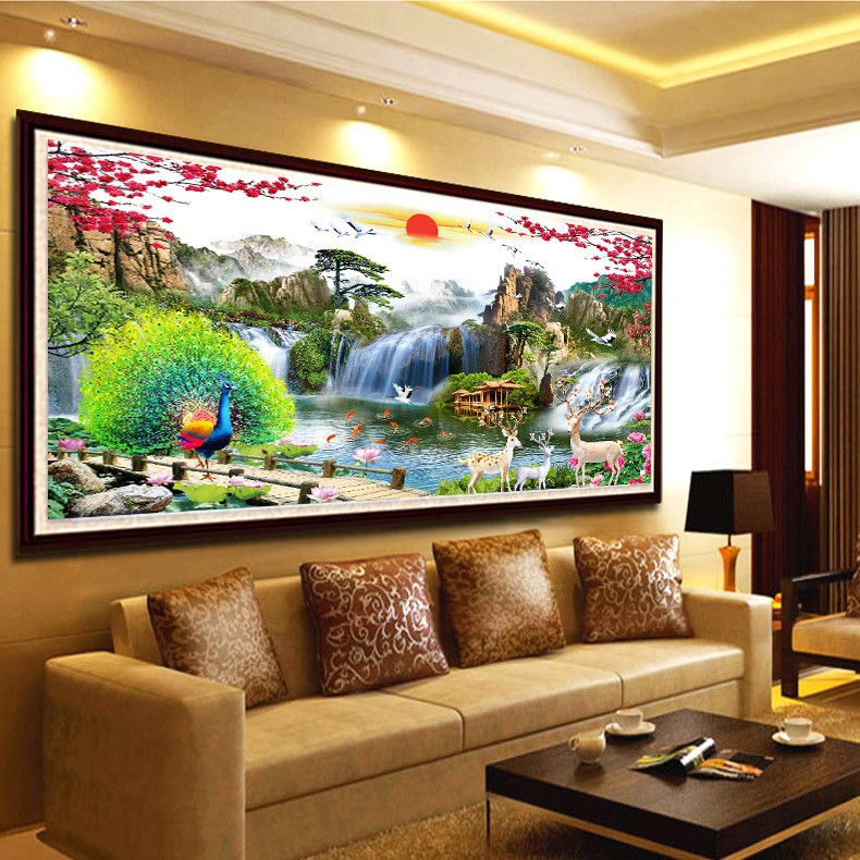 青飞精准印布流水生财骏马飞腾十字绣福禄图客厅挂画越南柬埔寨