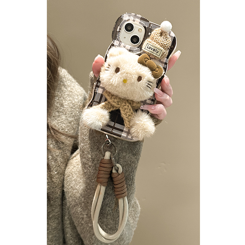 毛绒公仔适用苹果17Pro华为OPPO/VIVO小米iPhone16双支架手机壳