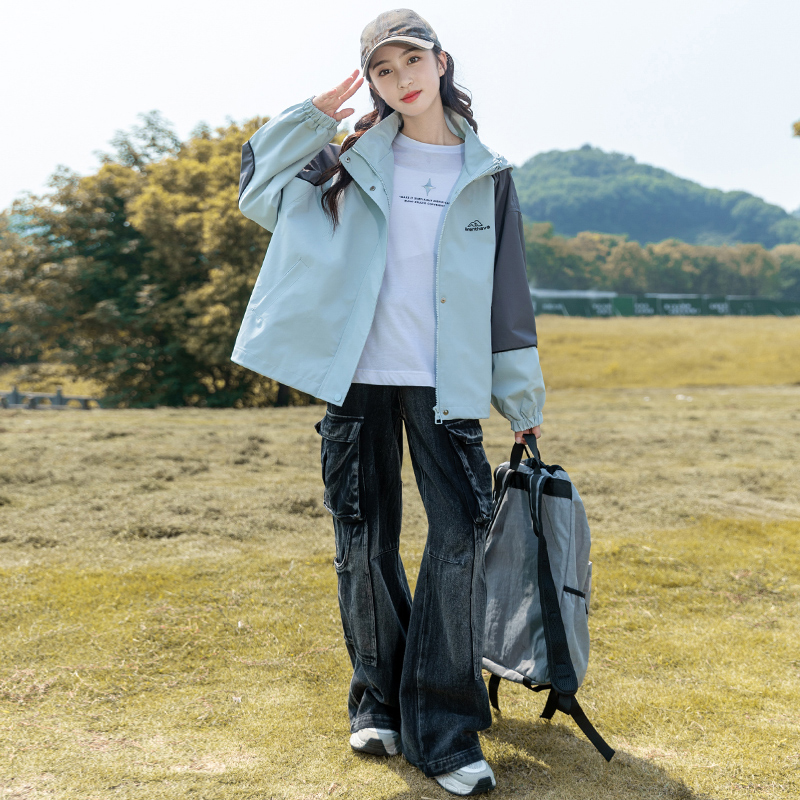 女童套装秋装2025新款儿童洋气时髦连帽冲锋衣时髦女孩秋款外套