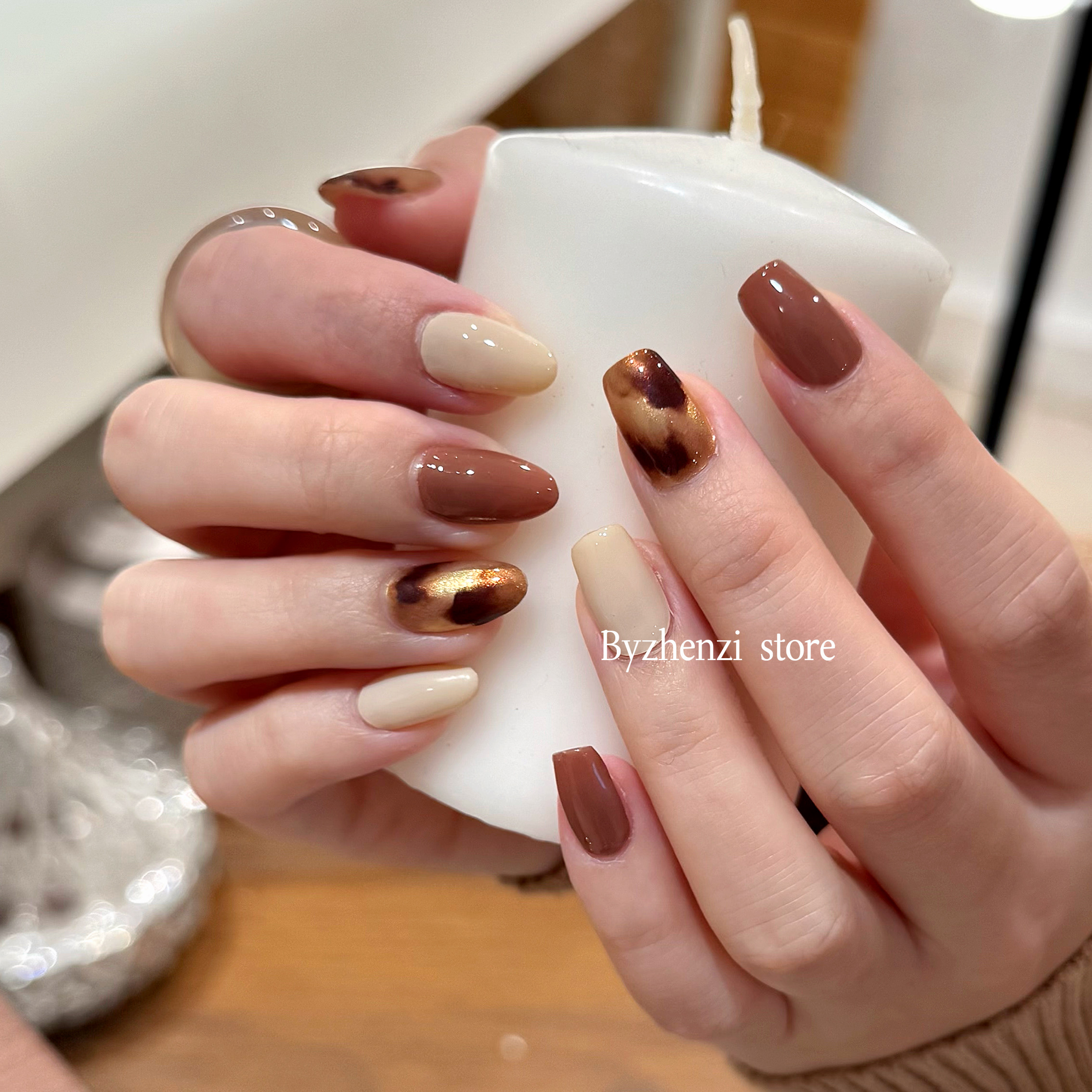 【沙丘】纯色跳指玳瑁魔镜粉显白秋冬高级甲油膜裸色