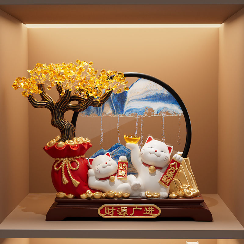 招财猫发财树流沙画客厅玄关摆件办公室乔迁开业大吉礼物礼品