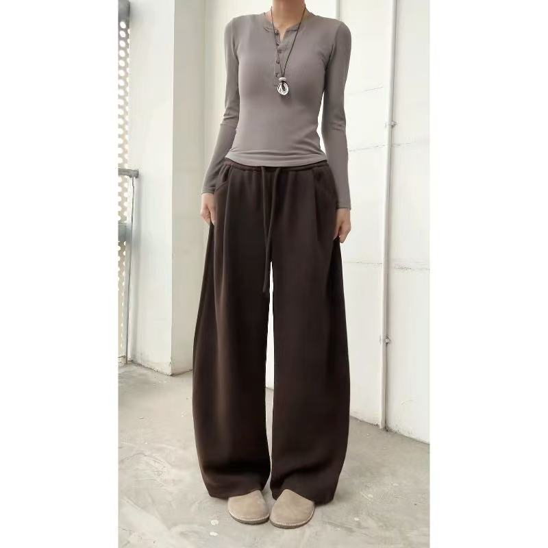 【羊毛混纺】秋冬慵懒风百搭阔腿卫裤男女休闲百搭显瘦休闲长裤