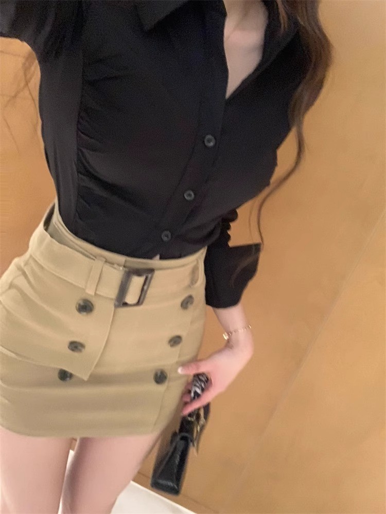 御姐甜辣褶皱衬衫女春秋装2025年新款女今年流行上衣职业别致衬衣