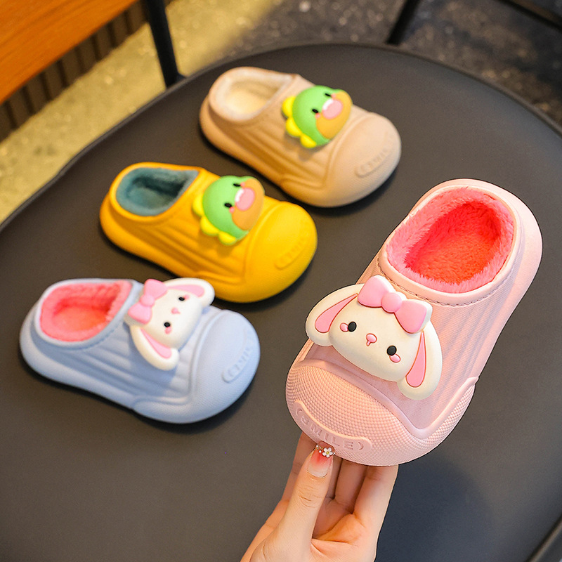 秋冬季儿童棉拖鞋男女童保暖加绒防水居家可爱中小童宝宝包跟棉鞋