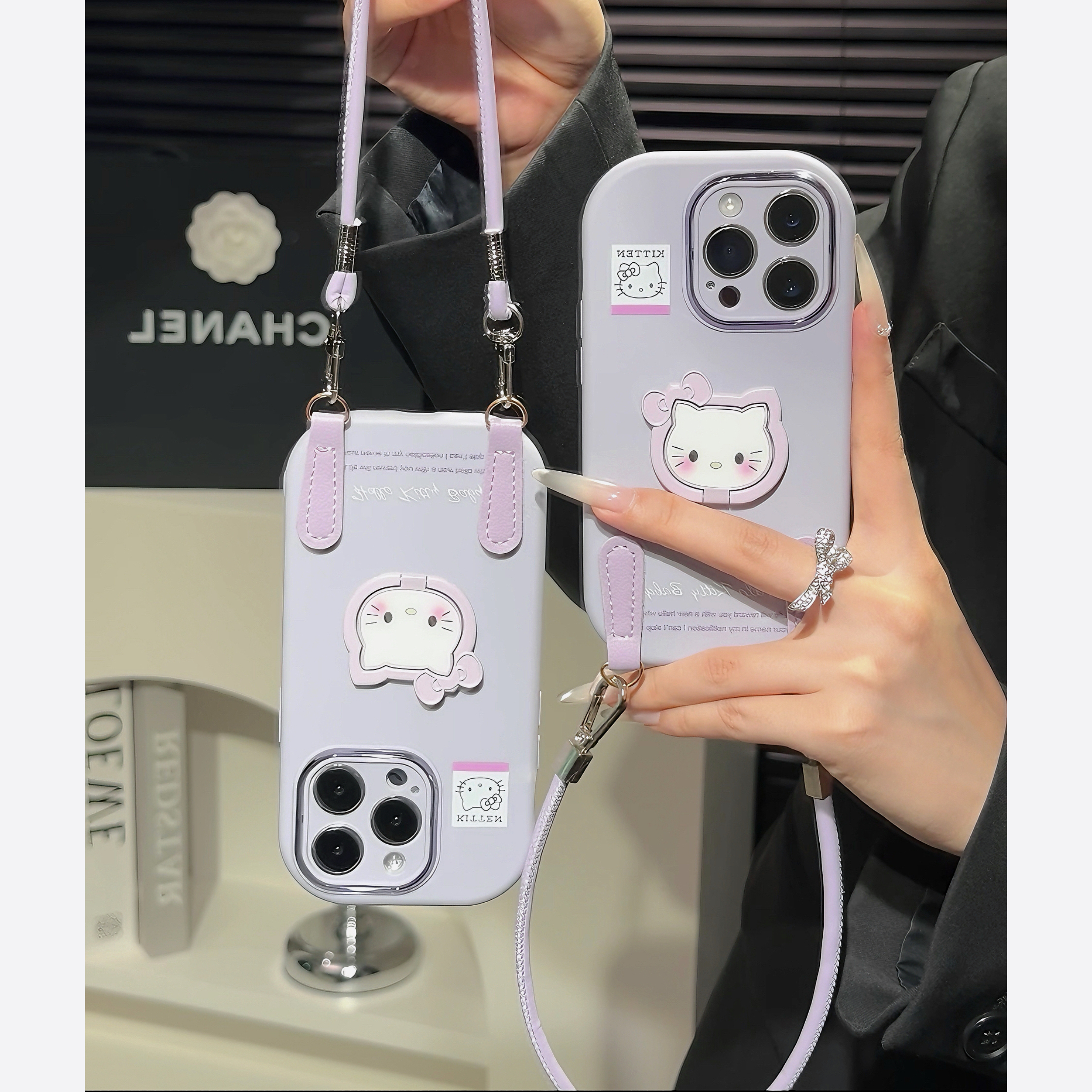 香芋紫色kitty酱支架挂绳适用苹果17手机壳华为P70vivoppo小米15
