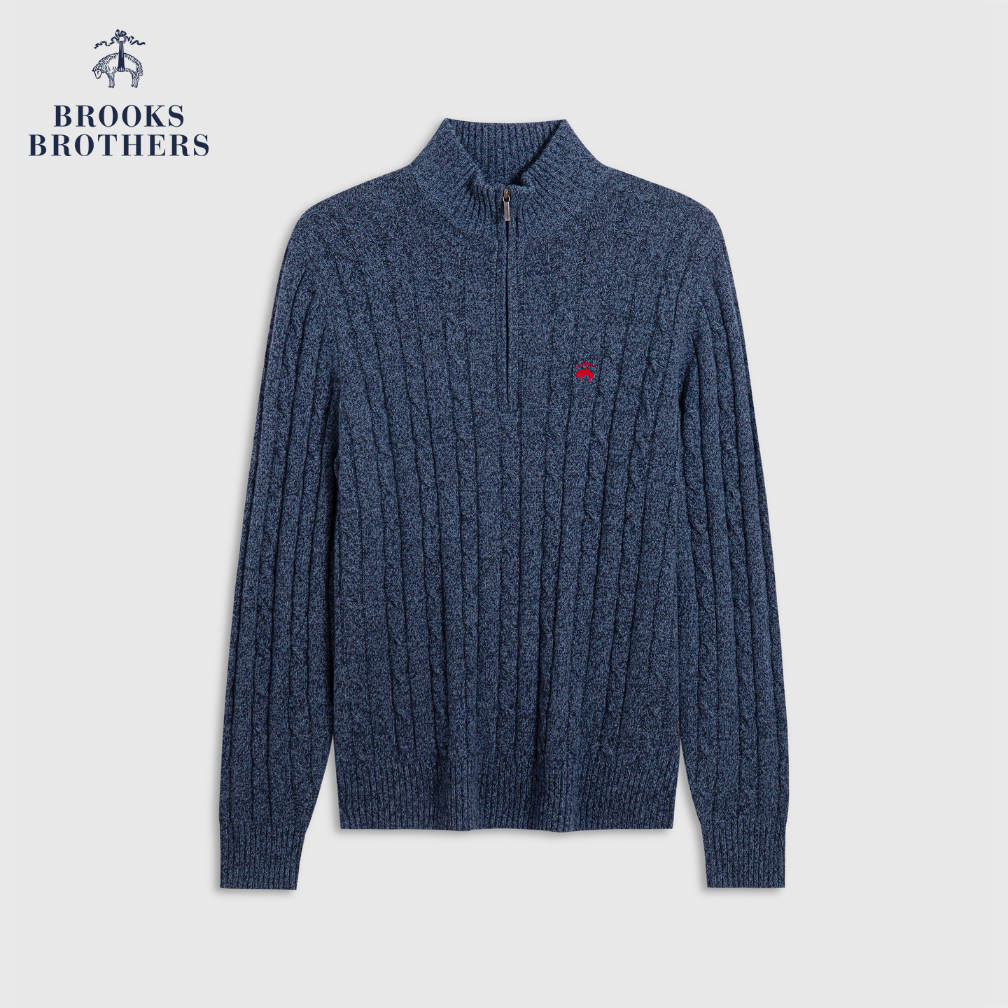 Brooks Brothers/布克兄弟男士25早秋新品羊毛绞花半拉链针织毛衣