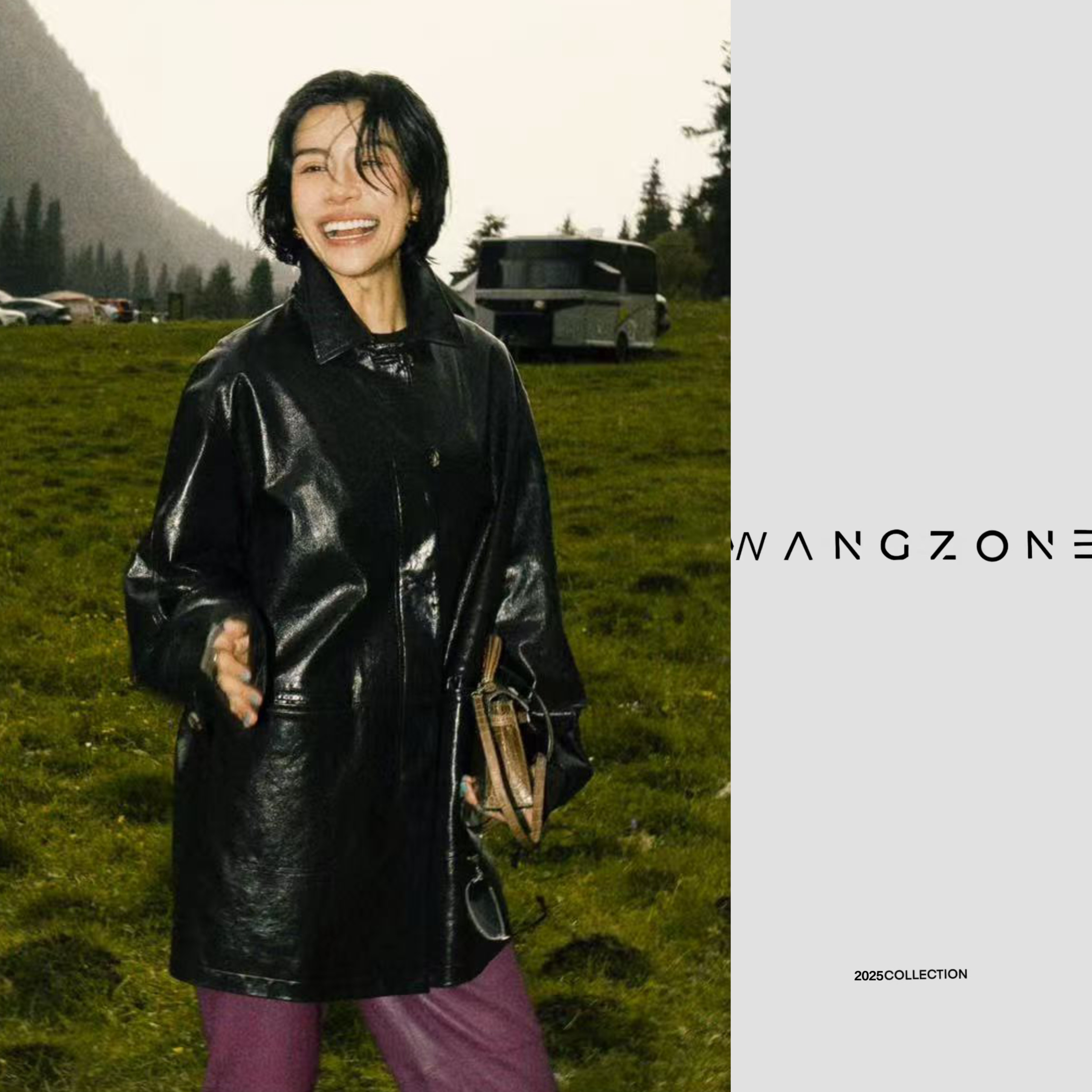 WANG ZONE | 植鞣油蜡水染鞣制工艺进口小羊皮中长款黑色纹理油蜡