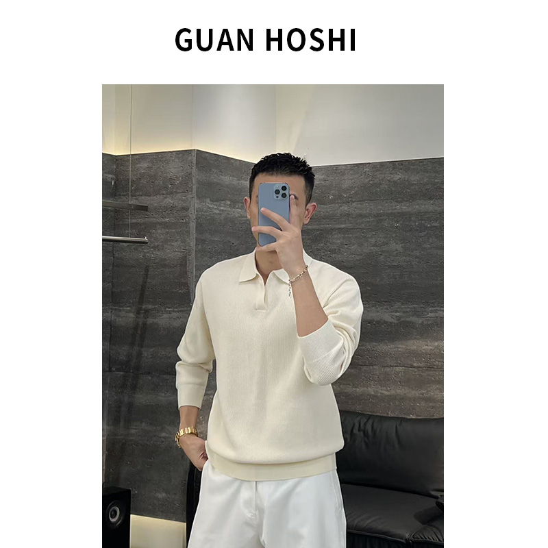 【冠什么希男装】秋季「云感暖绒」翻领针织长袖毛衣极简亲肤内搭