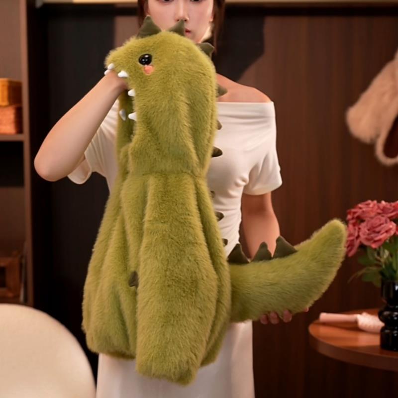 FAVMARTHA男童外套2025新款儿童加厚宝宝冬季毛毛衣连帽恐