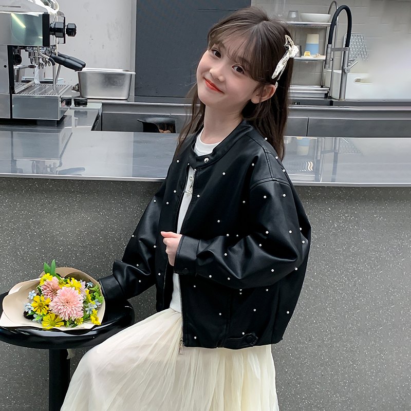 女童皮衣外套春秋2025新款春季儿童皮夹克女大童童装女孩洋气春装