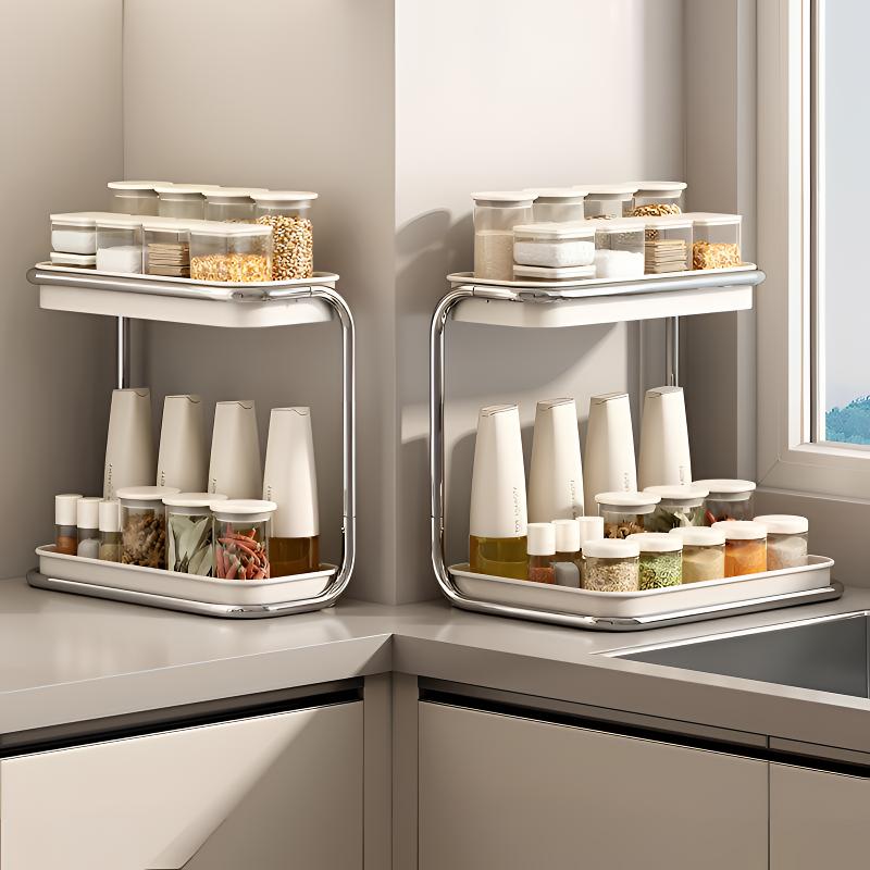 优勤调料置物架厨房双层调料架子台面油盐酱醋调味料品收纳架灶台