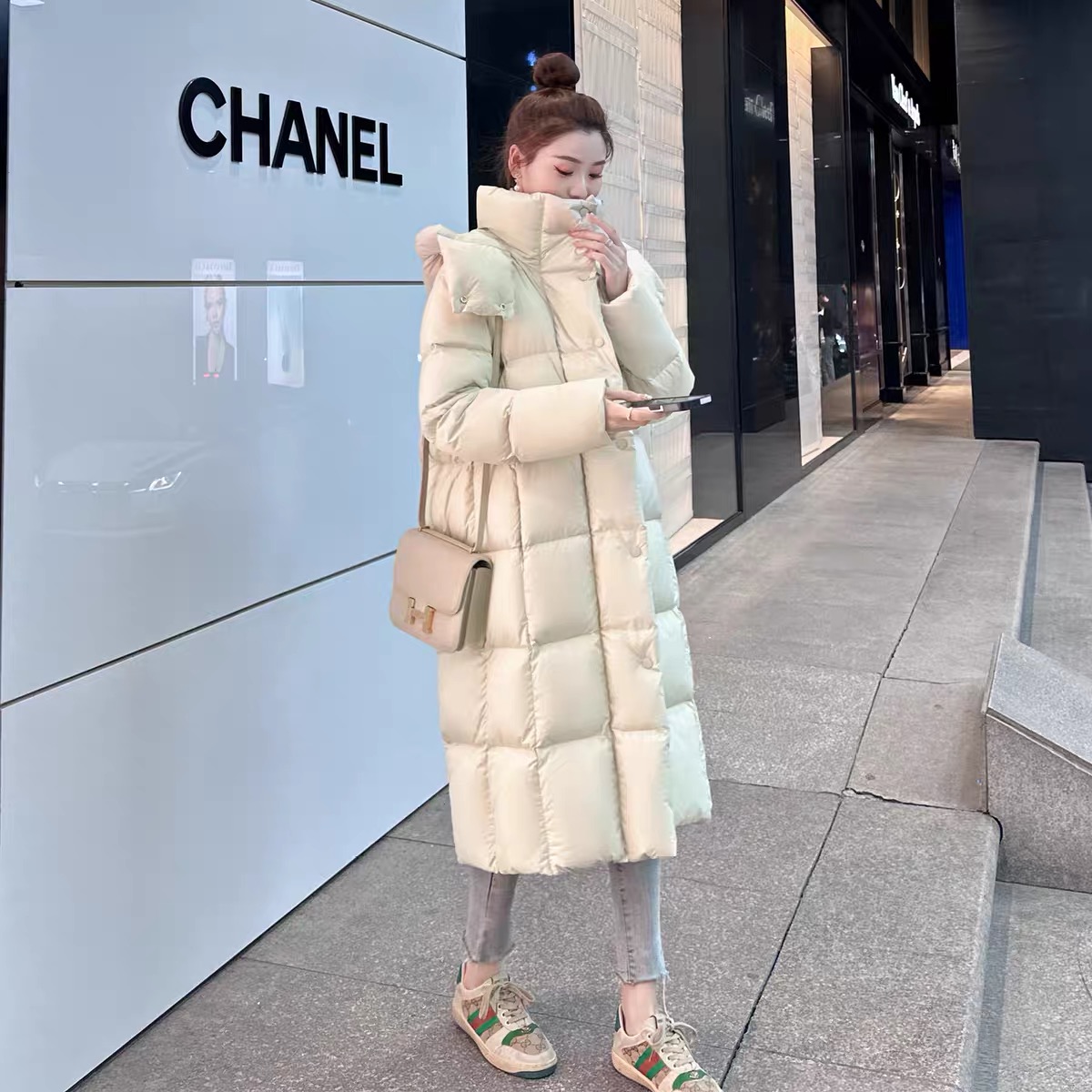 冬季新款加厚棉服女长款修身显瘦连帽ins棉衣女中长款时尚外套潮