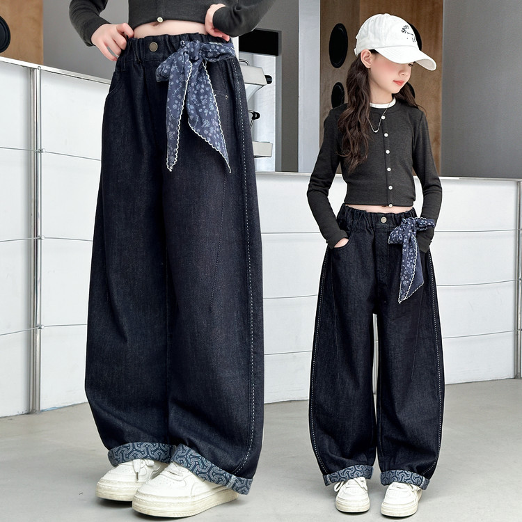 女童裤子春秋款2025新款洋气童装小女孩阔腿裤秋季长裤儿童牛仔裤