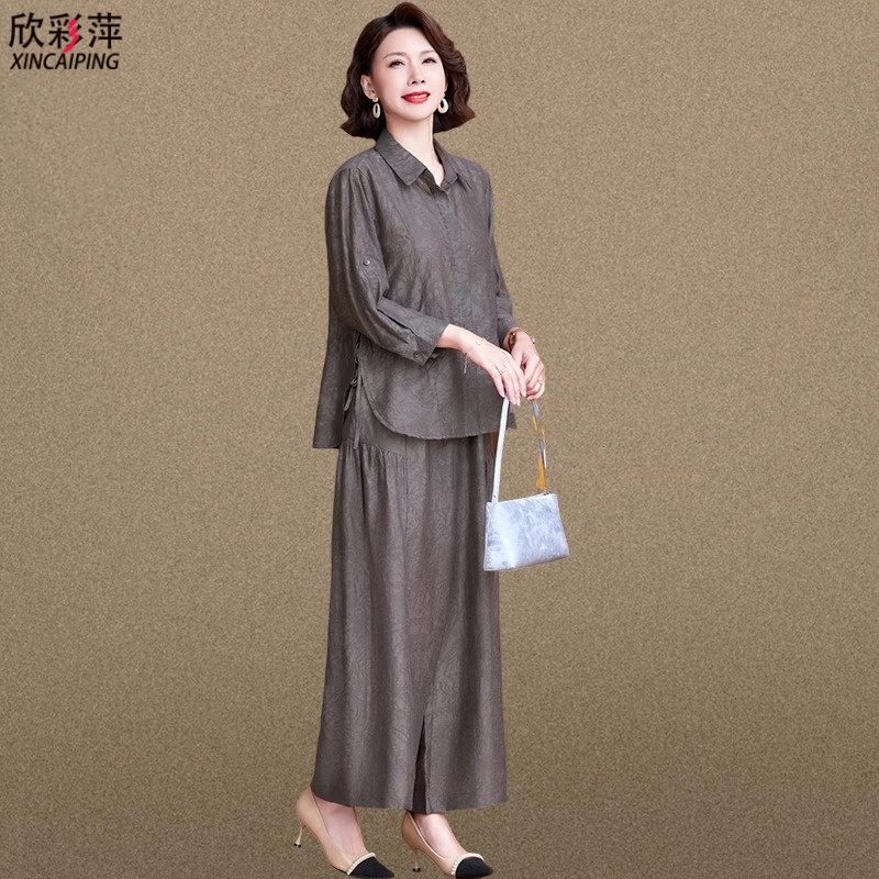 中年妈妈夏装套装贵夫人洋气衬衫2025新款中老年女春夏小衫两件套